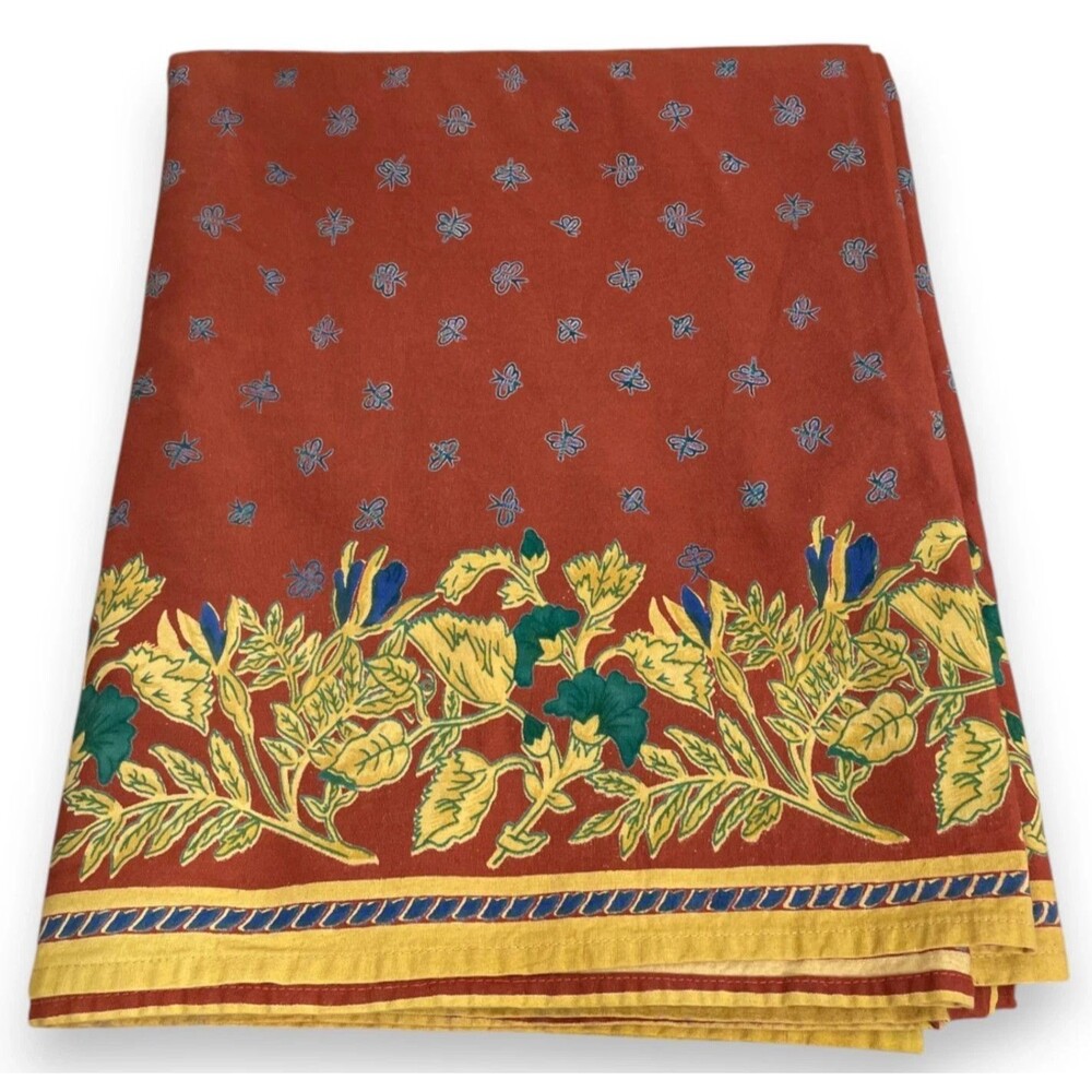Vtg Williams Sonoma Provence Tablecloth Orange Bees Floral French Country 70x108